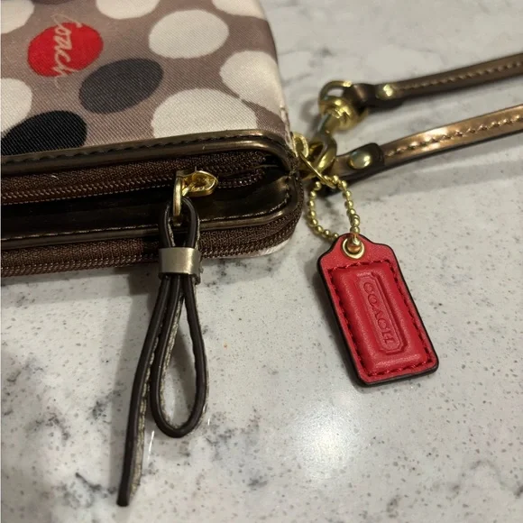 Coach Polka Dot Wristlet - Brown and Red Accents - Picture 2 of 5